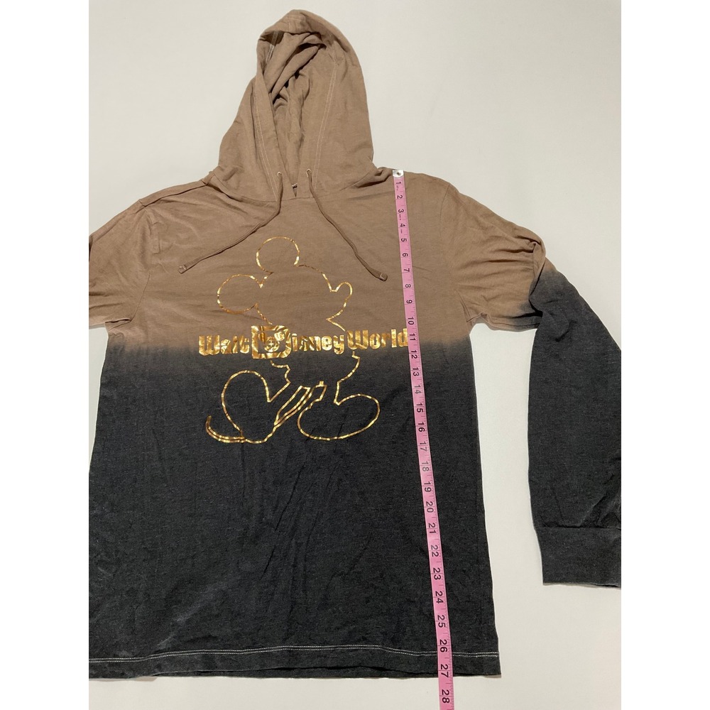 Disney Parks Mickey Mouse Walt Disney World Ombre Hooded Shirt Tan Grey Small - Picture 3 of 5
